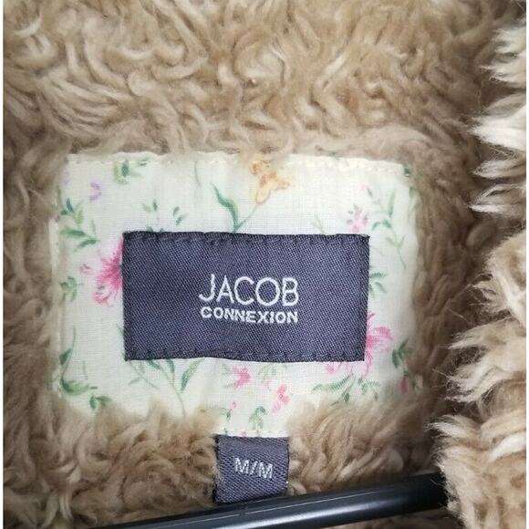 Jacob Connexion Tan Jacket Fur Trim Pockets Size M - Picture 4 of 8